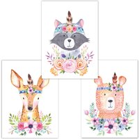 Kinderzimmer Poster Tiere 3Er Set Dina4, | Reh, Waschbär, Bär Babyzimmer Deko, Jungen/Mädchen Kinderzimmer Poster Tiere 3Er Set Dina4, | Reh, Waschbär, Bär Babyzimmer Deko, Jungen/Mädchen von LittleFairyTalesDE
