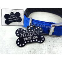 Personalisierte Gravierte Haustiermarke Mit Kristall Strass - Schwarz, Blau, Lila, Rosa Knochen Hund Namensschild Doppelseitig Option Neues Welpen von LittleGemGirl