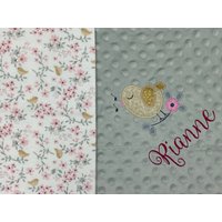 Baby Lovey Rosa Und Grau Blumen Flanell - Minky Für Mädchen Mit Süßem Vogel, Custom Floral Decke, Naturetheme Decke von LittleLambsThreeCo