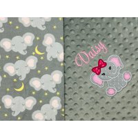 Elefant Flanell-Minky Decke, Personalisierte Babydecke, Rosa Und Graue Elefantendecke Mit Namen Für Säugling, Kleinkind, Kind von LittleLambsThreeCo