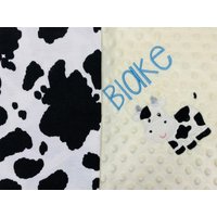 Kuh Druck Flanell Und Minky Baby Decke, Personalisierte Benutzerdefinierte Decke Für Jungen Oder Mädchen, Unisex Geschenk von LittleLambsThreeCo