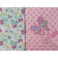 Schmetterling Flanell | Aqua-Minky Decke, Personalisierte Rosa Babydecke, Decke Mit Namen Für Säugling, Kleinkind, Kind von LittleLambsThreeCo