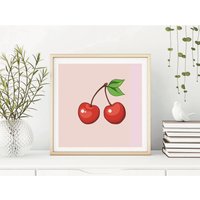 Rote Kirsche Wandkunst Original Kunstdruck Auf Fine Art Papier. 3D Effekt. Von Der Natur Inspirierte Gartenkunst. Kirschen |Littleluxlabel von LittleLuxLabel