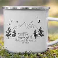 Personalisierte Emaille Tasse Camping Geschenk Für Camper Zubehör Becher Mit Namen Reise Wohnmobil Geschenke Wohnwagen von LittleMathildaDE