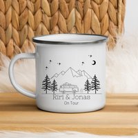 Personalisierte Emaille Tasse Camping Geschenk Für Camper Zubehör Becher Mit Namen Reise Wohnmobil Geschenke Wohnwagen von LittleMathildaDE