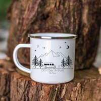 Personalisierte Emaille Tasse Camping Geschenk Für Camper Zubehör Becher Mit Namen Reise Wohnmobil Geschenke Wohnwagen von LittleMathildaDE