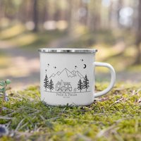 Personalisierte Emaille Tasse Surfer Camping Geschenk Für Zubehör Becher Mit Namen Reise Wohnmobil Geschenke von LittleMathildaDE
