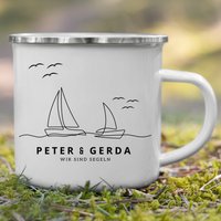 Personalisierte Emaille Tasse Für Segler Mit Namen Geschenk Segelboot Segeln Bootsbesitzer Zubehör Boot Lets Go Sailing von LittleMathildaDE