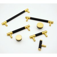 Schwarzer Gekordelter T-stangengriff Messing & Aluminium Schubladenknauf, Goldenes Ende von LittleMove