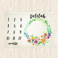 Baby Decke Meilenstein - Willkommensdecke Geburtstagsgeschenk Foto Requisite Mit Aquarell Kranz 30x40, 50x60, 60x80 Baby Decke Meilenstein - Willkommensdecke Geburtstagsgeschenk Foto Requisite Mit Aquarell Kranz 30x40, 50x60, 60x80 von LittlePeonyCo