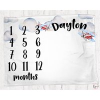 Baby Meilenstein Decke - Monatliche Babydecke Kalender-Decke Flugzeug Thema Personalisierte Geschenk von LittlePeonyCo