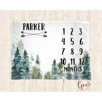 Baby-Meilenstein-Decke - Monatliche Babydecke Rustikale Baby-Decke Im Freien Personalisierte Decke Waldbaum-Meilenstein-Decke von LittlePeonyCo