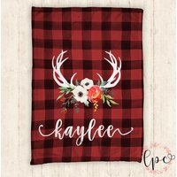 Personalisierte Baby-Decke - Personalisierte Decke Büffel Karo Und Geweih Geschenk Zur Geburt von LittlePeonyCo