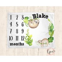 Personalisierte Faultier Babydecke - Meilenstein-Decke Faultier-Decke Monatsdecke Personalisierte Faultier Babydecke - Meilenstein-Decke Faultier-Decke Monatsdecke von LittlePeonyCo