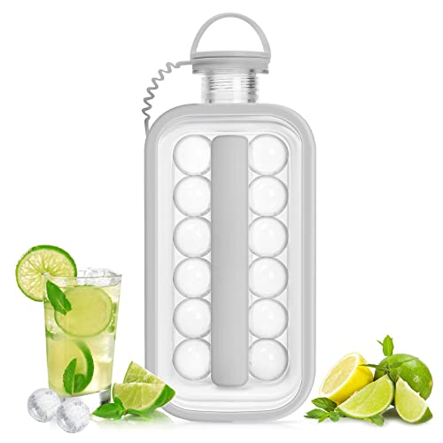 LittleStar Eiswürfelformen, 2-in-1, tragbarer Eiskugel-Wasserkocher mit 17 Gittern, flacher Körperdeckel, kühlende Eiswürfelformen für Hockey, Cocktail, Kaffee, Whiskey, Saft, Wasser (grau) von LittleStar