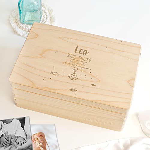 Erinnerungskiste Glaube Liebe Hoffnung personalisiert zur Taufe I aus Kiefern-Holz I 40 x 30 x 23 cm von LittleStars