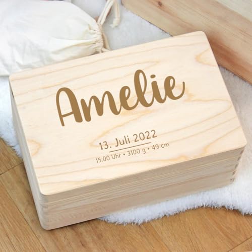 Personalisierbare Erinnerungskiste mit Name I aus Kiefern-Holz I 40x30x23 cm von LittleStars