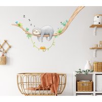 Faultier Stoff Wandtattoo, Kinderzimmer, Aquarell Dekor, Dschungel Wandkunst von LittleTallTalesStore