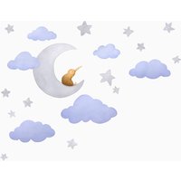 Kiwi Moon Wandtattoo - Nacht Kinderzimmer Dekor Aquarell Wandaufkleber von LittleTallTalesStore