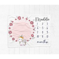 Baby-Monatsdecke, Baby-Meilenstein-Decke, Wachstumskarte, Personalisierte Babydecke, Mädchen-Meilenstein-Decke, Einhorn-Decke von LittleThingsNstuffCo