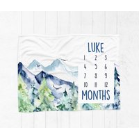 Baby Monatsdecke, Meilenstein Decke, Wachstumskarte, Personalisierte Babydecke, Jungen Bergdecke von LittleThingsNstuffCo