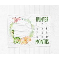 Baby Monatsdecke, Meilenstein Decke, Wachstumskarte, Personalisierte Babydecke, Jungen Dinosaurier Decke von LittleThingsNstuffCo