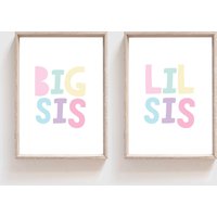 2Er Set Schwester Prints, Große Sis Lil Print, Mädchen Poster Drucke, Schlafzimmer Pastell Kinderzimmer Schwestern Druck von LittleTinksCreations