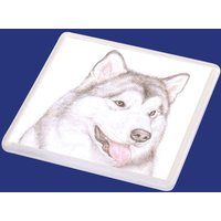Hugo Der Alaskan Malamute - Untersetzer von LittleWhiteRabbitArt