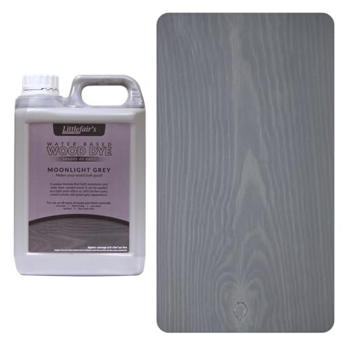 Littlefair's Holzlasur 5ltr - Holzlasur Innen - Holz Lasur Für Natürliche Holzmaserung - Wasserbasierte Wood Stain - Schnell Trocknend & Umweltfreundlich - Farbe: Mondlichtgrau von Littlefair's