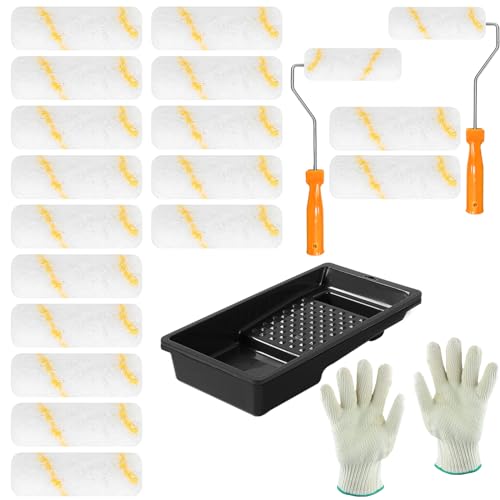 Littlegaofeithing Set mit 20 Farbrollern – Mini-Farbroller mit Griffen + Farbwanne + Handschuhen – geeignet für die Wanddekoration der Architektur und Malerbedarf. (10 cm) von Littlegaofeithing