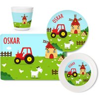 Personalisiertes Kindergeschirr Bauernhof Traktor Mit Namen Aus Melamin, Babygeschirr Name, Taufgeschenk Junge Mädchen, Kinderteller, Becher von LittleliShop