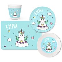 Personalisiertes Kindergeschirr Set Einhorn 2 Mit Namen Aus Melamin, Babygeschirr Namen, Taufgeschenk Mädchen, Kinderteller, Becher von LittleliShop