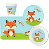 Personalisiertes Kindergeschirr Set Fuchs Mit Namen Aus Melamin, Babygeschirr Namen, Taufgeschenk Mädchen Junge, Kinderteller, Becher von LittleliShop
