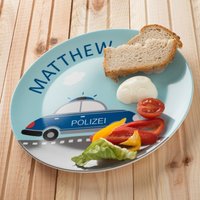 Personalisiertes Kindergeschirr Set Polizeiauto Mit Namen Aus Melamin, Babygeschirr Name, Taufgeschenk, Geschenk Junge, Kinderteller, Becher von LittleliShop