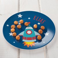 Personalisiertes Kindergeschirr Set Raumschiff Rakete Mit Namen Aus Melamin, Babygeschirr, Taufgeschenk Junge, Kinderteller, Becher von LittleliShop
