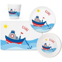 Personalisiertes Kindergeschirr Set Schiff Mit Namen Aus Melamin, Babygeschirr Name, Taufgeschenk Junge Mädchen, Kinderteller, Becher von LittleliShop
