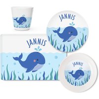 Personalisiertes Kindergeschirr Set Wal Mit Namen Aus Melamin, Taufgeschenk, Weihnachtsgeschenk Junge Mädchen, Kinderteller, Becher von LittleliShop
