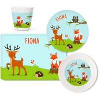 Personalisiertes Kindergeschirr Set Wald Tiere Mit Namen Aus Melamin, Babygeschirr Name, Taufgeschenk, Patengeschenk, Kinderteller, Becher von LittleliShop