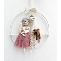 Personalisiertes Familienbild Aus Makramee, Familienportrait, Makramee Familie, Familienpuppen, Wanddeko von Littleplazaworld