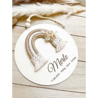 Türschild Kinderzimmer, Personalisierte Holzscheibe | Geschenk Mit Geburtsdatum |Kinderzimmer Wanddeko, Namensschild, Makramee von Littleplazaworld
