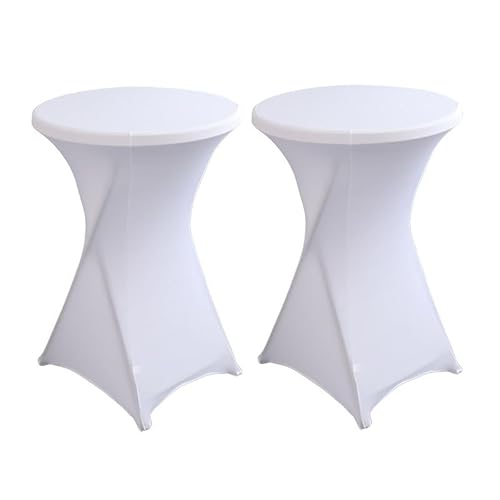 Littleprins Stehtisch Hussen 2er Set, Stretch Stehtischhussen, Hussen für Stehtische, Verstärkung im Fußbereich Bügelfrei und Maschinenwaschbar (Ø60 x 110 cm, Weiß) von Littleprins