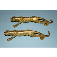 Leopard Figur Türgriff Paar | Messing Jaguar Pull in Leuchtend Goldener Farbe 11'' Zoll Tor Willkommen Thema von LittletalesCreations