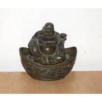 Messing Lachender Buddha Auf Drachen Statue | Feng Shui Figur Für Reichtum & Wohlstand Vintage Handarbeit Wohndekor von LittletalesCreations