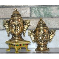 Messing Lord Shiva Gauri Kopf | Handgeschnitztes Gesicht Hindu Gott Tempel Dekor von LittletalesCreations