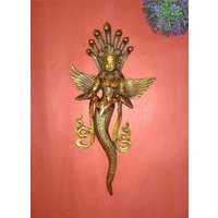 Messing Naag Kanya Wandbehang Schlange Frau | 33 cm Meerjungfrau Verheißungsvolle Wanddekoration Statue Gewicht 1670 Gramm Ca von LittletalesCreations