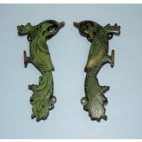 Messing Vintage Stil Pfauengriffe Paar | Geätzter Peafowl Handgemachter Finish Türzug von LittletalesCreations