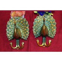 Pfau Dekorativer Wandhaken | Messing Metall Wandaccessoires Peafowl Vogel Thema Set Von 02 Stück von LittletalesCreations