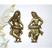 Religiöser Türgriff | Messing Lord Radha & Krishna Doppeltür Pulls Handgemachte Tanzende Figur Mit Spielendem Dholak Türzubehör von LittletalesCreations