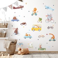 Retro Autos Tier Wandtattoo, Jungen Zimmer Kinderzimmer Aufkleber, Dschungel Auto Wandaufkleber von LittlethingsTR