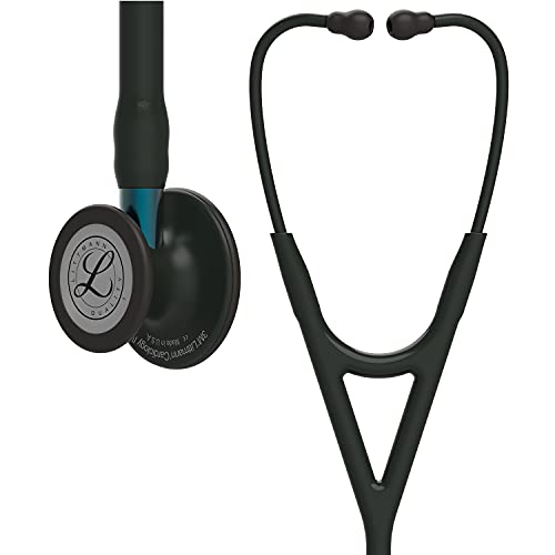 3M Littmann Cardiology IV Stethoskop für die Diagnose, Black-Edition Bruststück, schwarzer Schlauch, blauer Schlauchanschluss und schwarzer Ohrbügel, 69 cm, 6201 von Littmann